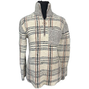 FSL Apparel Quarter Zip Sweater Plaid and Rose Gold Casual Size S